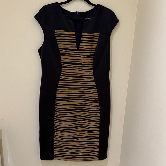 connected apparel Dresses & Skirts - Connected Apparel Black and Brown Zebra Women’s Midi Dress Size 16/XL Stretch